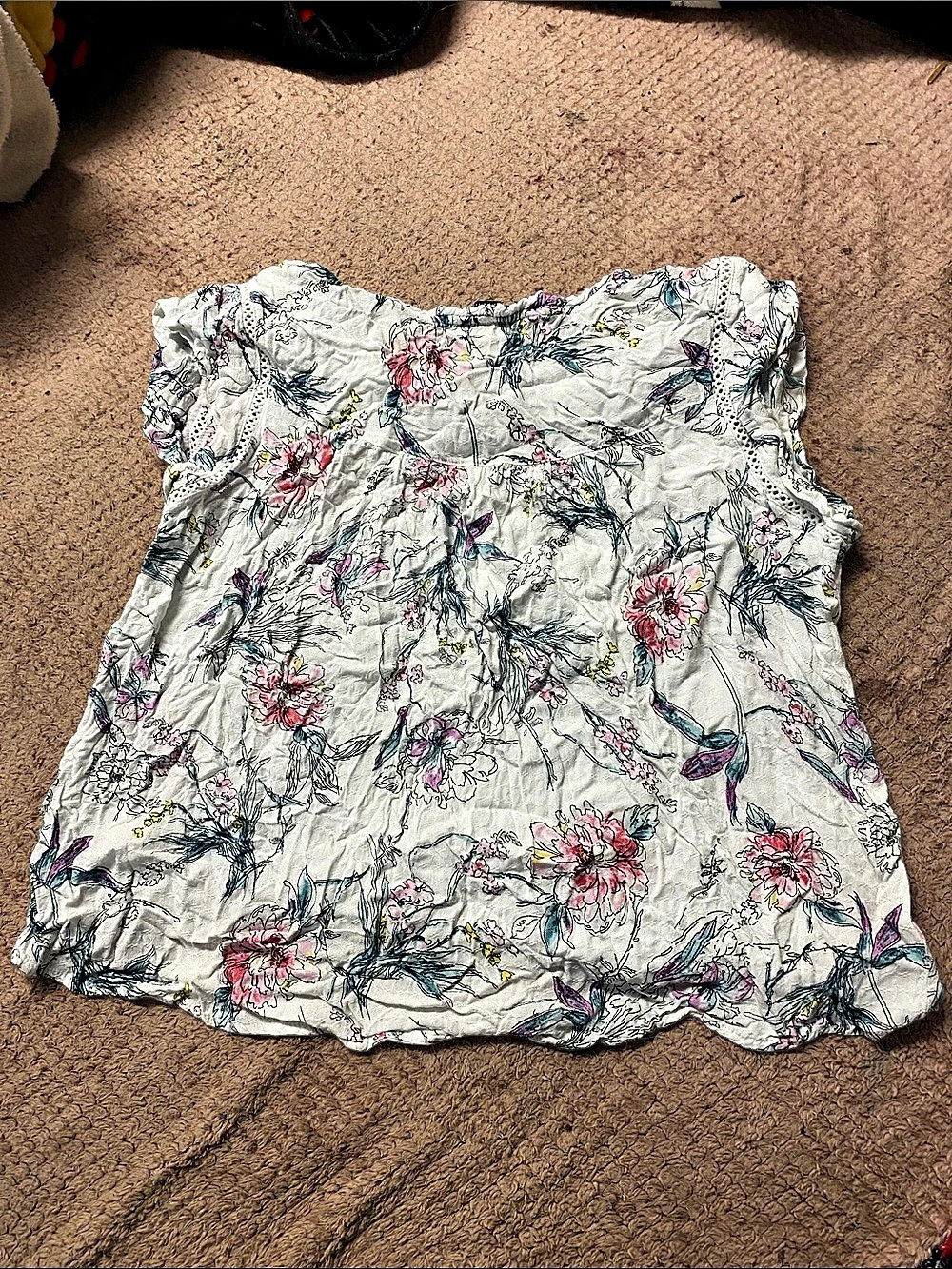 Buffalo David Bitton Floral Tank Top White & Pink Large